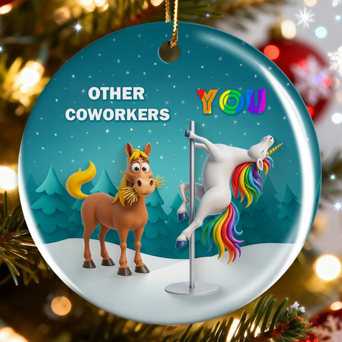 Funny Unicorn Coworker - Personalized Ceramic Ornament - Christmas Gift for Coworker, White Elephant