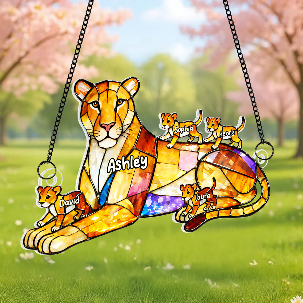 Lion Mom And Kids - Personalized Suncatcher - Gift For Mom, Grandma