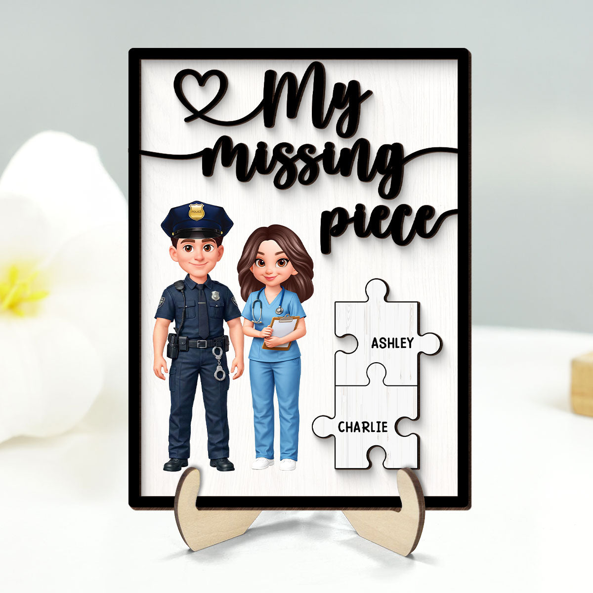 My Missing Piece Couple Occupation - Personalized 2-Layered Wooden Plaque - Heartfelt Valentine's Day Gift for Him, Gift for Her