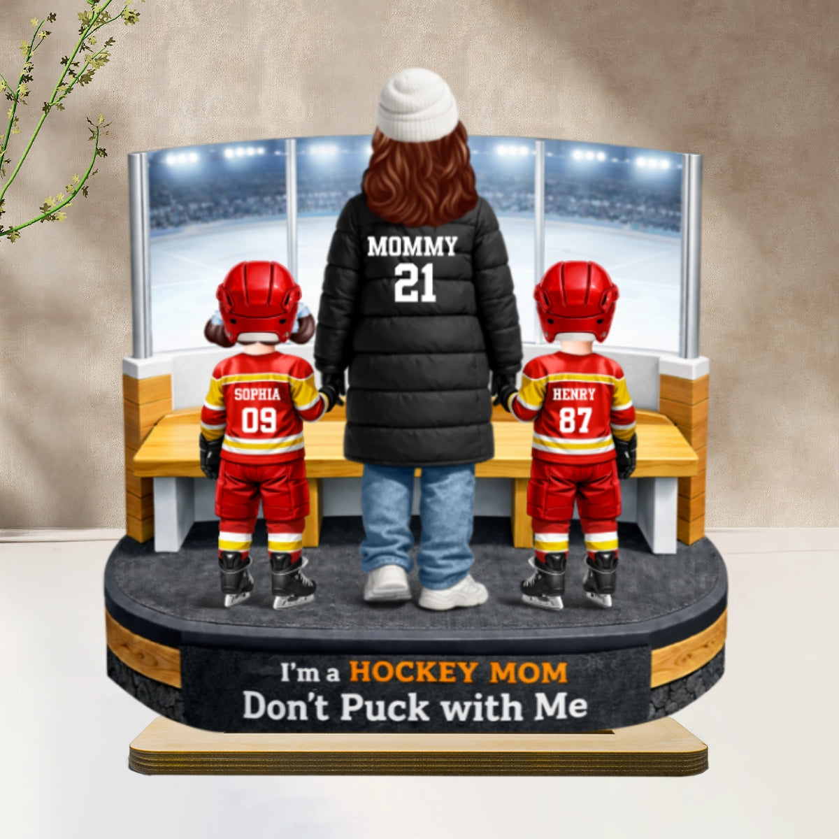 I'm A Hockey Mom Bench Area - Personalized 2-Layered Wooden Plaque - Gift For Hockey Mom