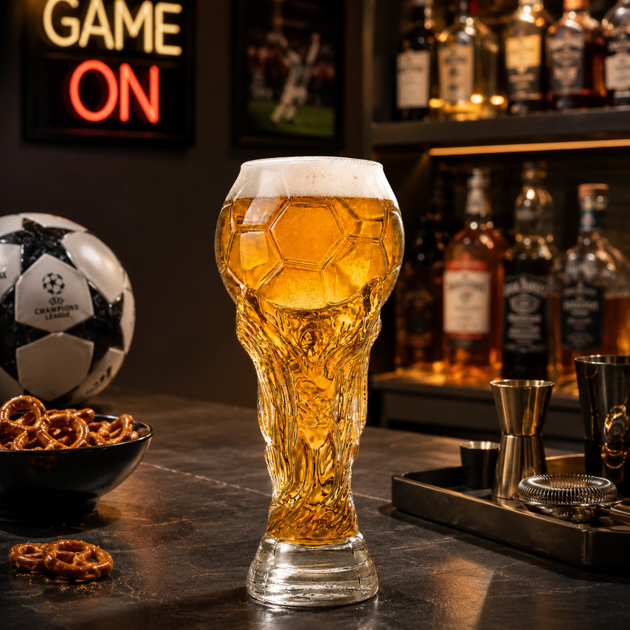Football Trophy Beer Glass, Match Day Beer Glass, Birthday Gift for Him, Gift for Dad