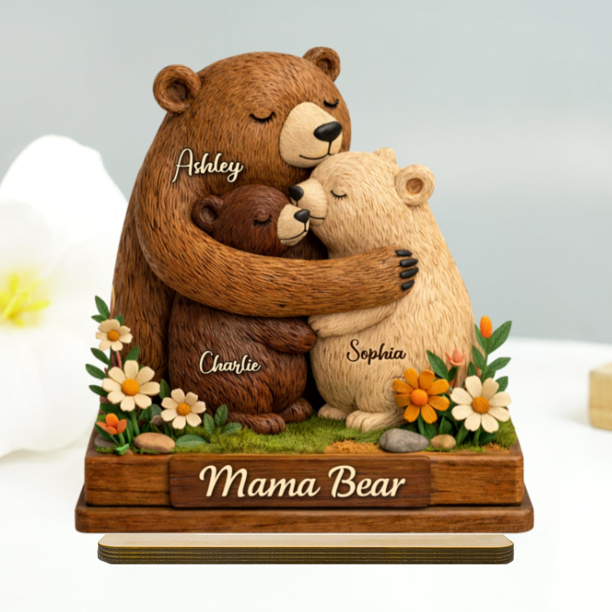 Mama Bear - Personalized 2-Layered Wooden Plaque - Sentimental Gift for Mom, Grandma