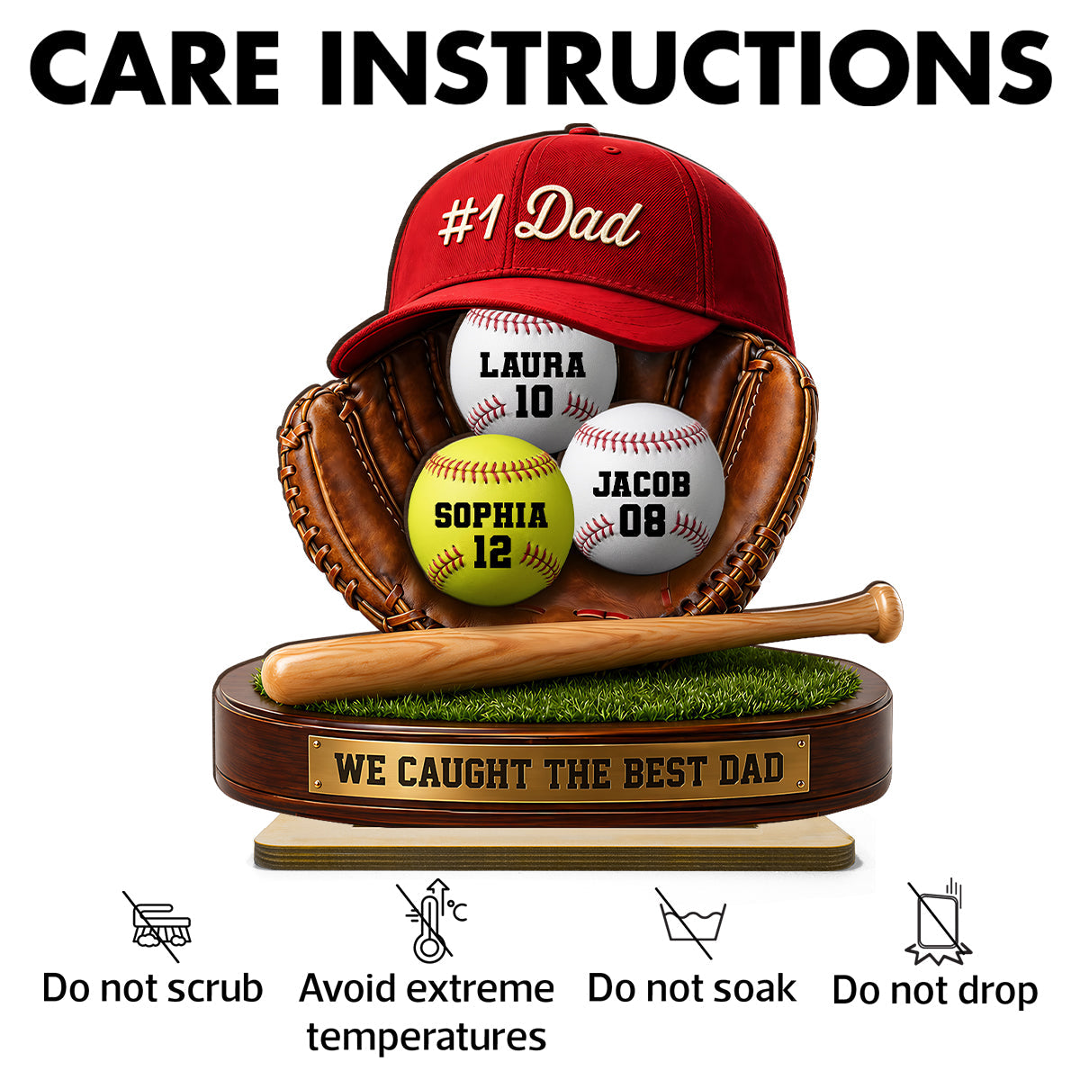 No 1 Baseball Dad - Personalized 2-Layered Wooden Plaque -  Gift for Dad, Husband