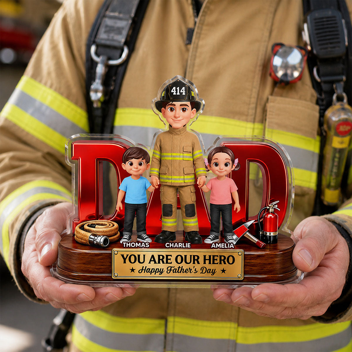Proud Firefighter Dad You Are Our Hero - Personalized Acrylic Block Plaque -  Gift For Dad, Husband