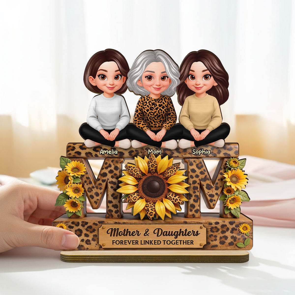 Beautiful Leopard Sunflower You Are My Sunshine MOM And Daughters Sons - Personalized 2-Layered Wooden Plaque - Gift For Mom