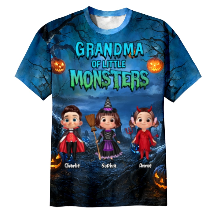 Halloween Night Grandma Grandkids Little Monsters - Personalized Shirt - Halloween Gift For Grandma