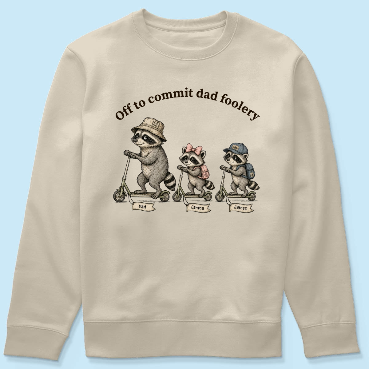 Off To Commit Dad Foolery Raccoon Dad & Kids - Personalized Shirt - Funny Father's Day Shirt For Husband