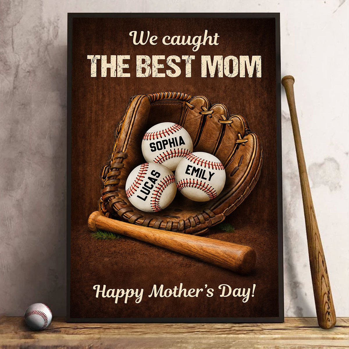 We Caught The Best Mom Baseball Gear- Personalized Poster - Heartfelt Mother's Day Gift for Mom, Wife
