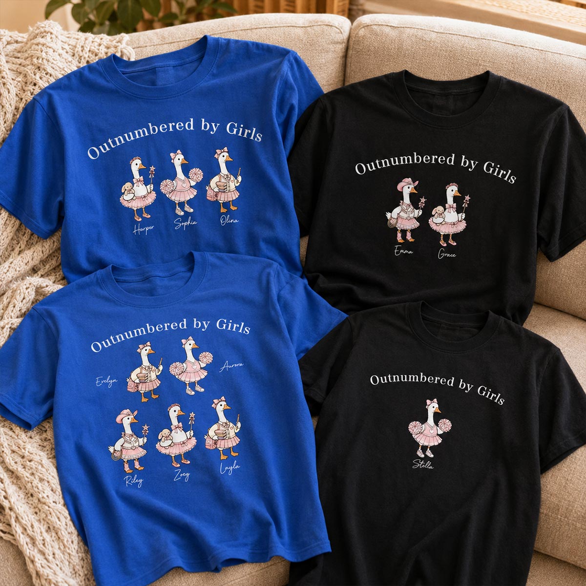Outnumbered By Girls Cute Goose - Personalized Shirt - Father's Day Gift For Husband, Girl Dad