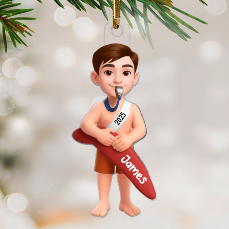 Christmas Boy Girl Lifeguard - Personalized Acrylic Ornament - Gift For Lifeguard, Grandson, Granddaughter