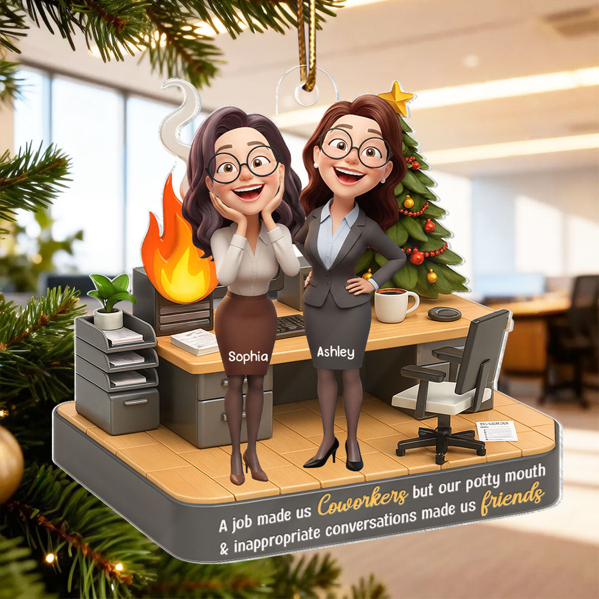 A Job Made Us Coworkers But Our Potty Mouth Make Us Friends - Personalized Acrylic Ornament - Funny Christmas Gift for Work Besties