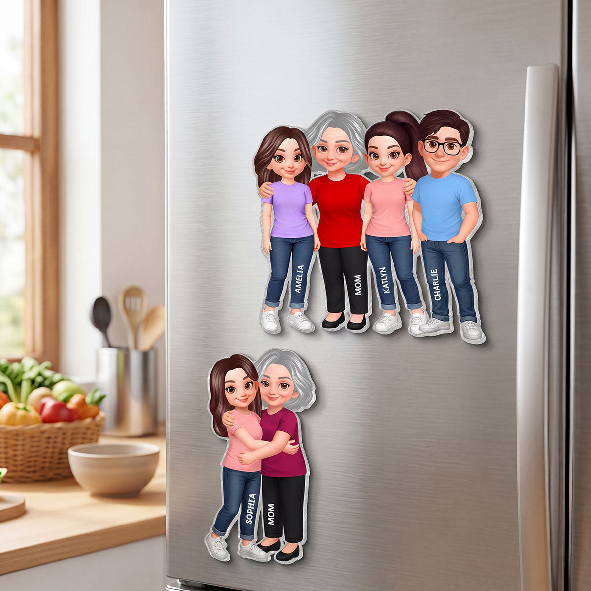 Mom Daughter Son, Grandma Grandchildren Forever Love - Personalized Acrylic Fridge Magnet - Mother's Day Gift For Mom, Grandma