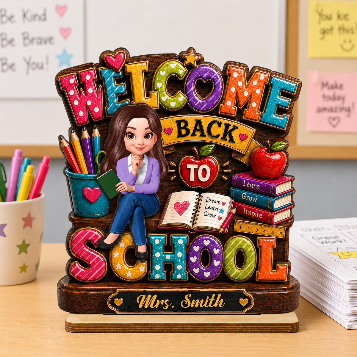 Teacher Welcome Back to School - Personalized 2-Layered Wooden Plaque - Back to School Gift for Teachers