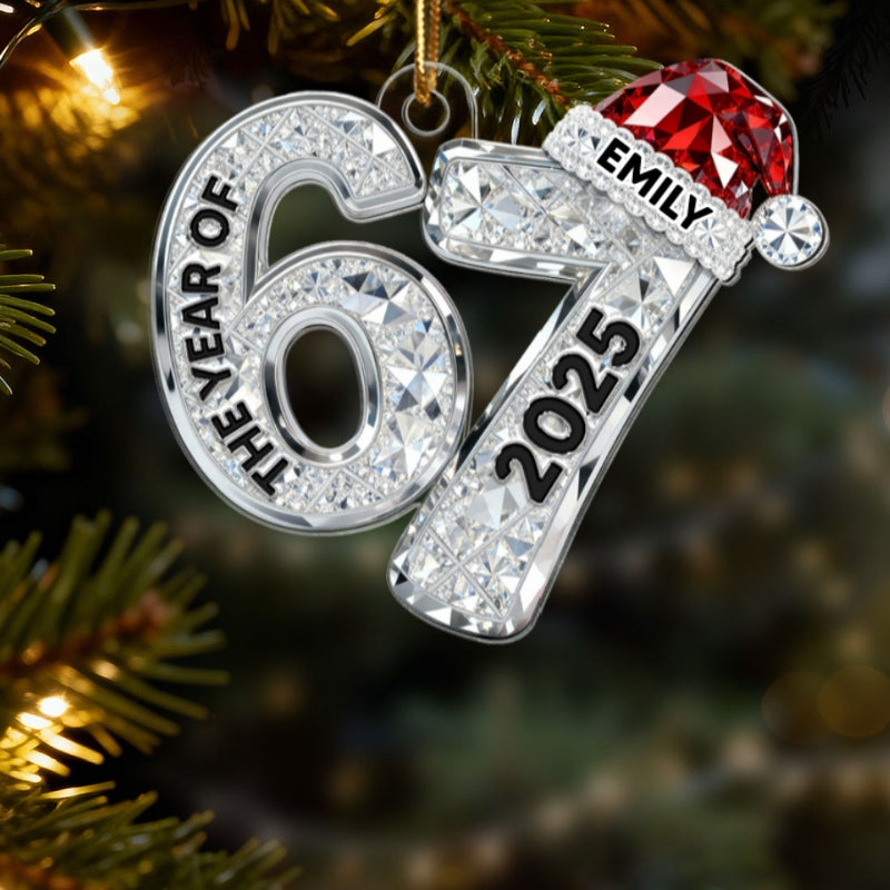 3D Shining Effect 67 Six Seven 2025 Slang Christmas - Personalized Acrylic Ornament - Funny Christmas Gift For Teen, Grandkid, Gen Alpha