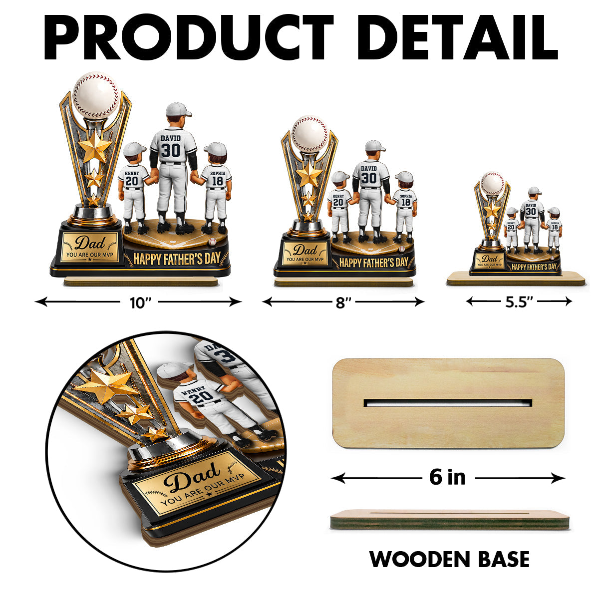 Baseball MVP Dad Trophy - Personalized 2-Layered Wooden Plaque -  Gift for Dad, Husband
