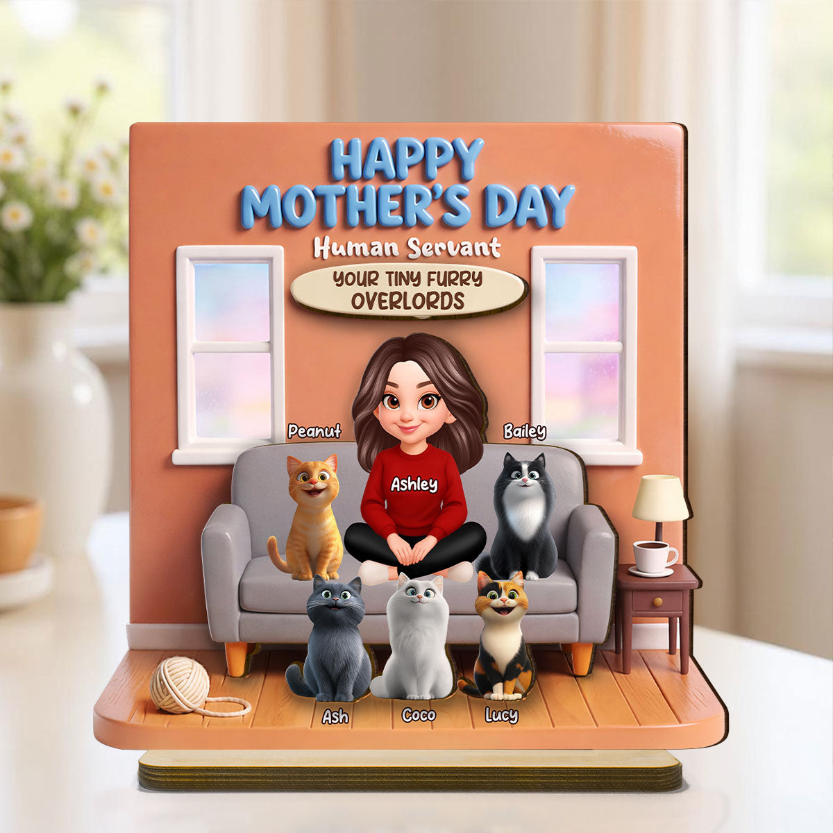 Happy Mother's Day Human Servant - Personalized 2-Layered Wooden Plaque - Gift for Cat Moms