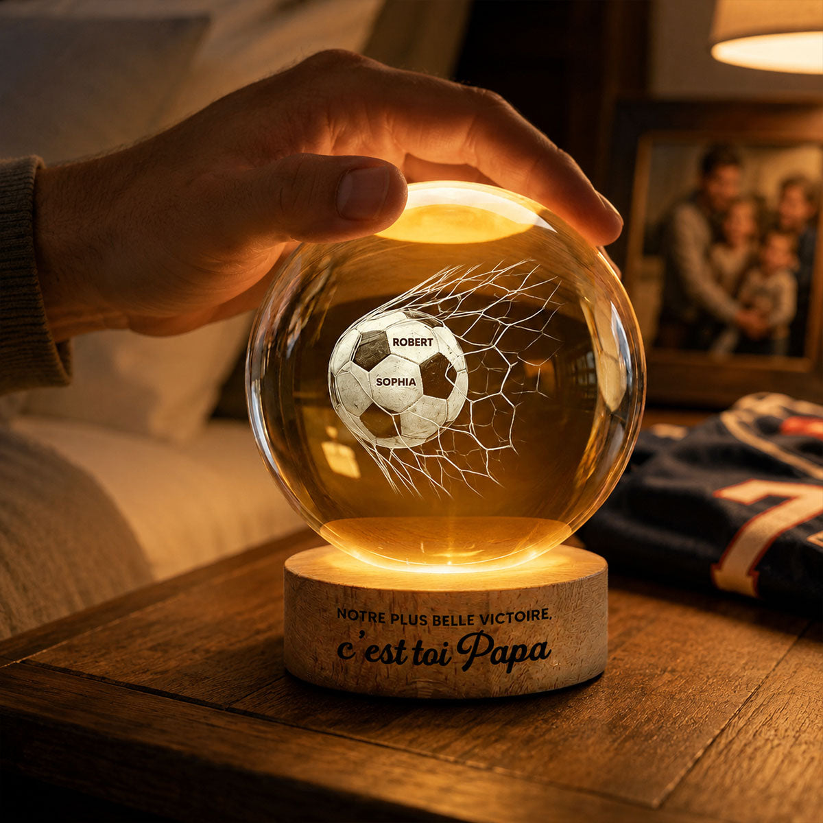 Notre plus belle victoire c’est toi Papa – Veilleuse LED Boule de Cristal Personnalisée – Cadeau de Fête des Pères
