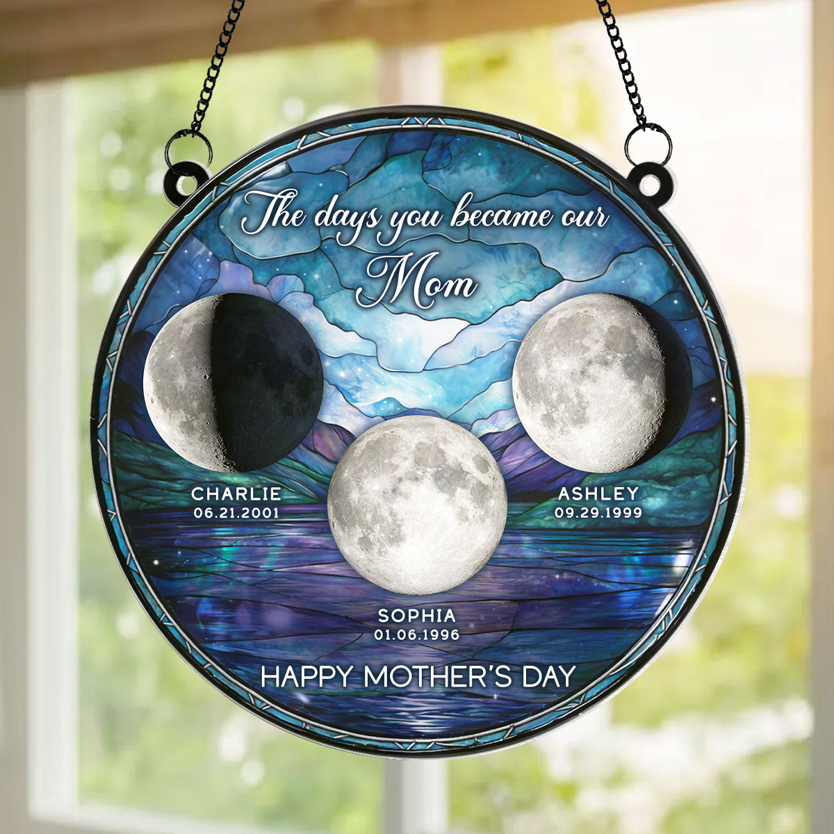 The Day You Became My Mom Custom Moon Phase by Date - Personalized Suncatcher - Heartfelt Mother's Day Gift for Mom