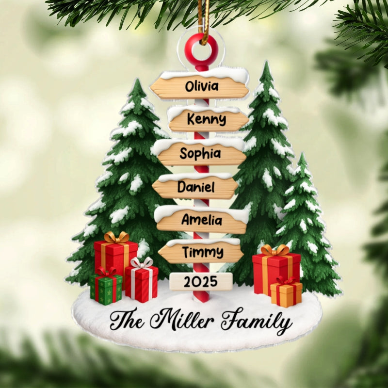 Family Member Direction Sign Post - Personalized Acrylic Ornament - Christmas Gift for Family