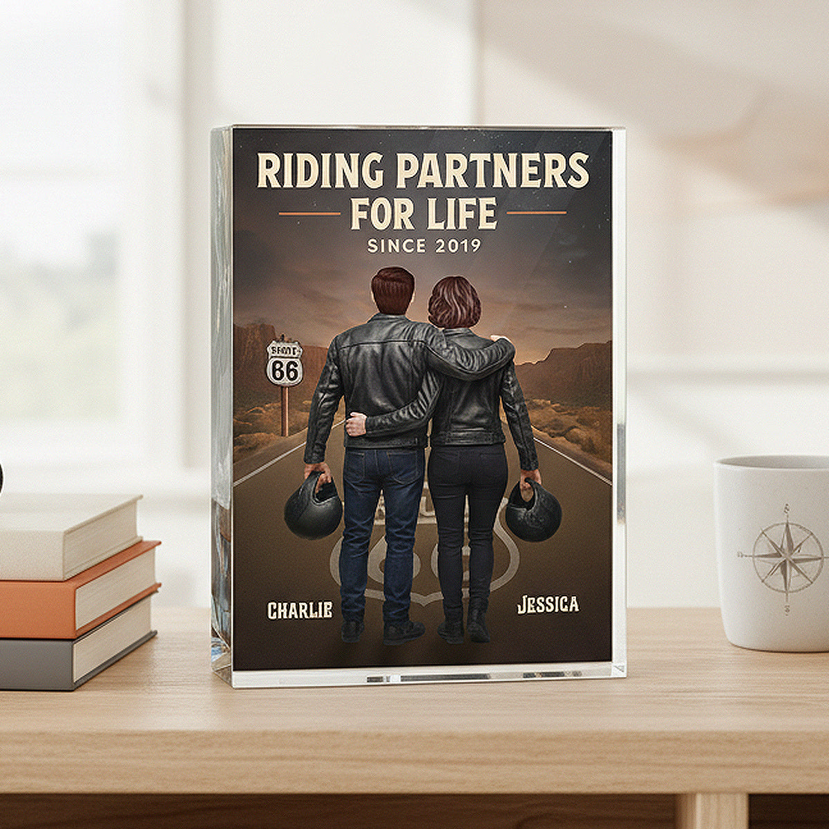 Eternal Love Back View Biker Couple Riding Partners For Life - Personalized Acrylic Block Plaque - Gift For Couple, Bikers, Gift For Him, For Her