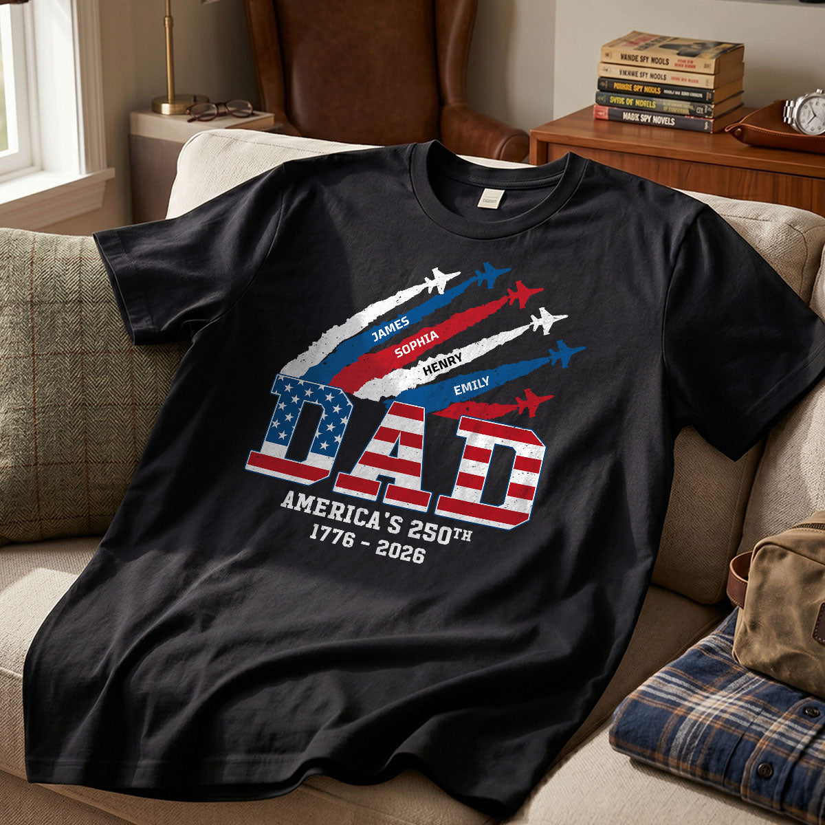 Proud Dad Nation Flag American 250th Anniversary - Personalized Shirt - Cool Father's Day Gift For Dad