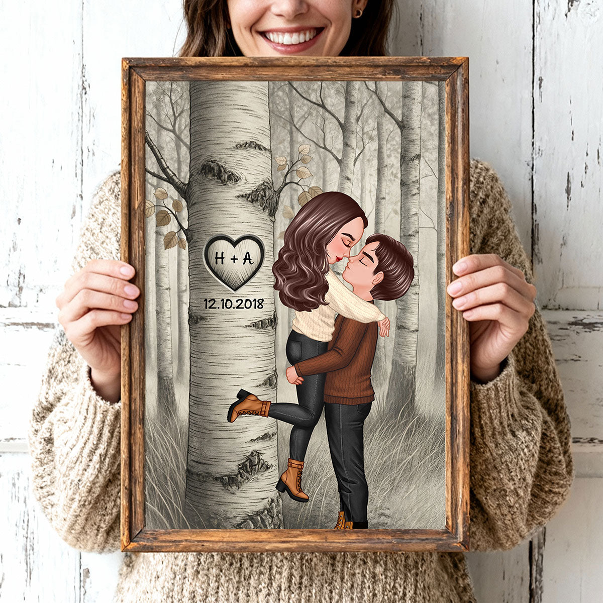 Carved in My Heart Custom Couple Art Print - Personalized Poster - Sentimental Valentine's Day Gift for him, for her