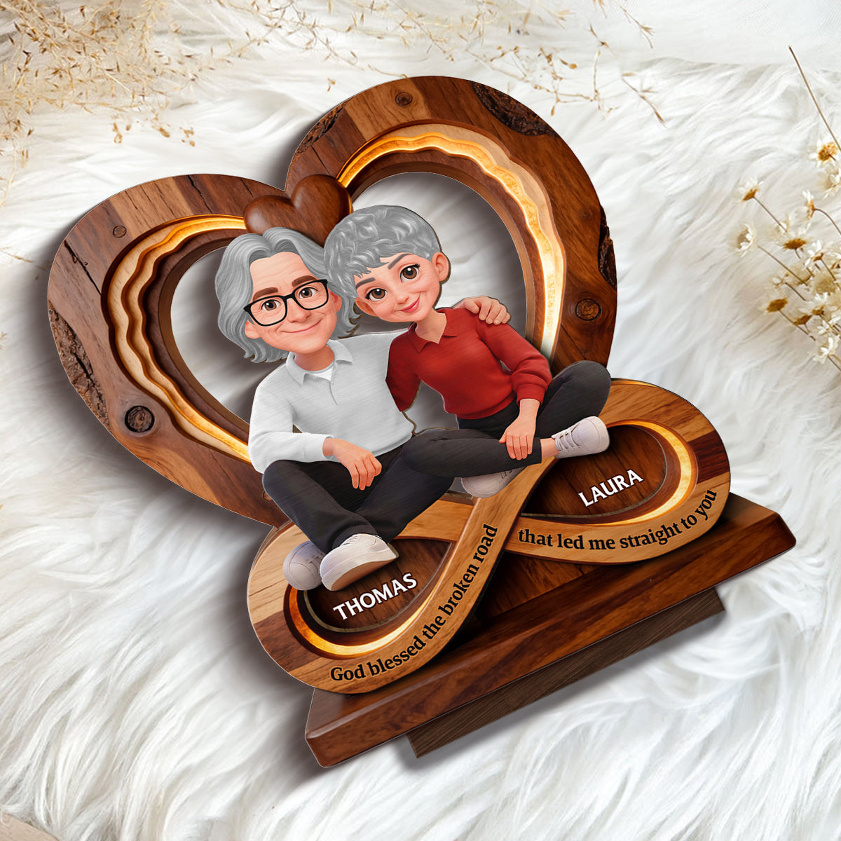 Couple Infinity Love - Personalized 2-Layered Wooden Plaque - Sentimental Valentine's Day Gift for Her, for Him