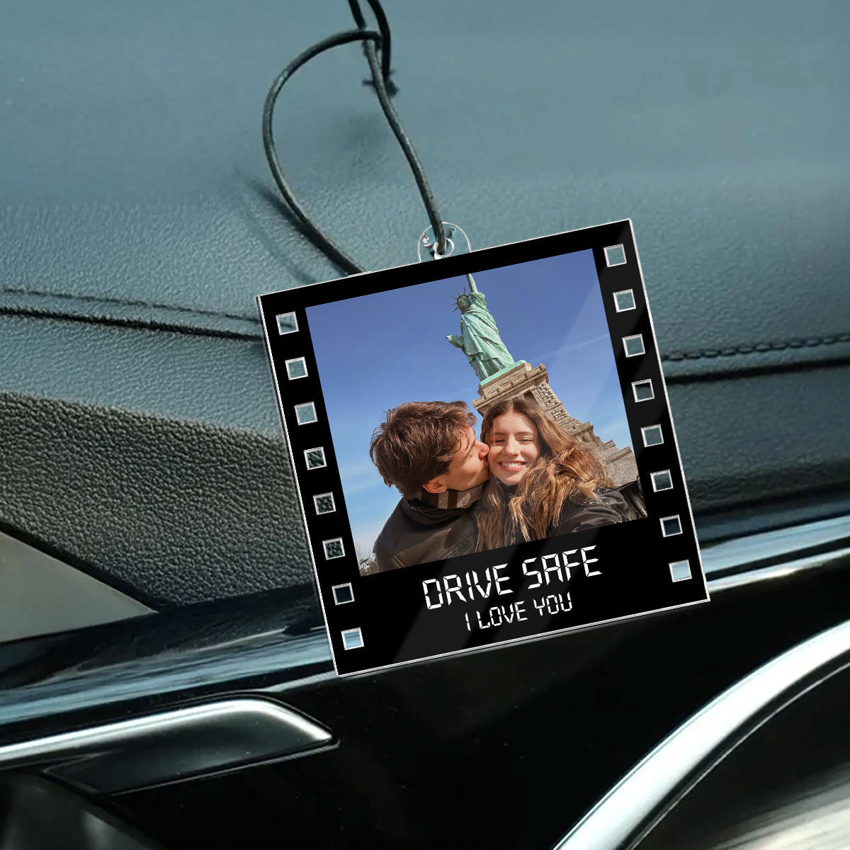 Drive Safe Couple Custom Photo Film Strip Style - Personalized Acrylic Car Ornament - Gift For Him, Gift For Her