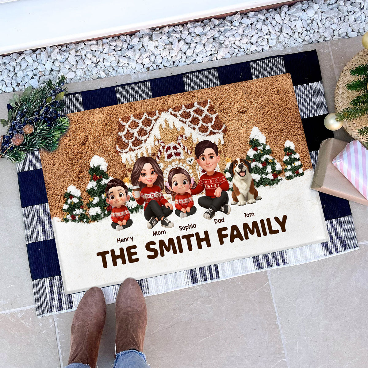 3D Effect Gingerbread House Family Christmas - Personalized Doormat