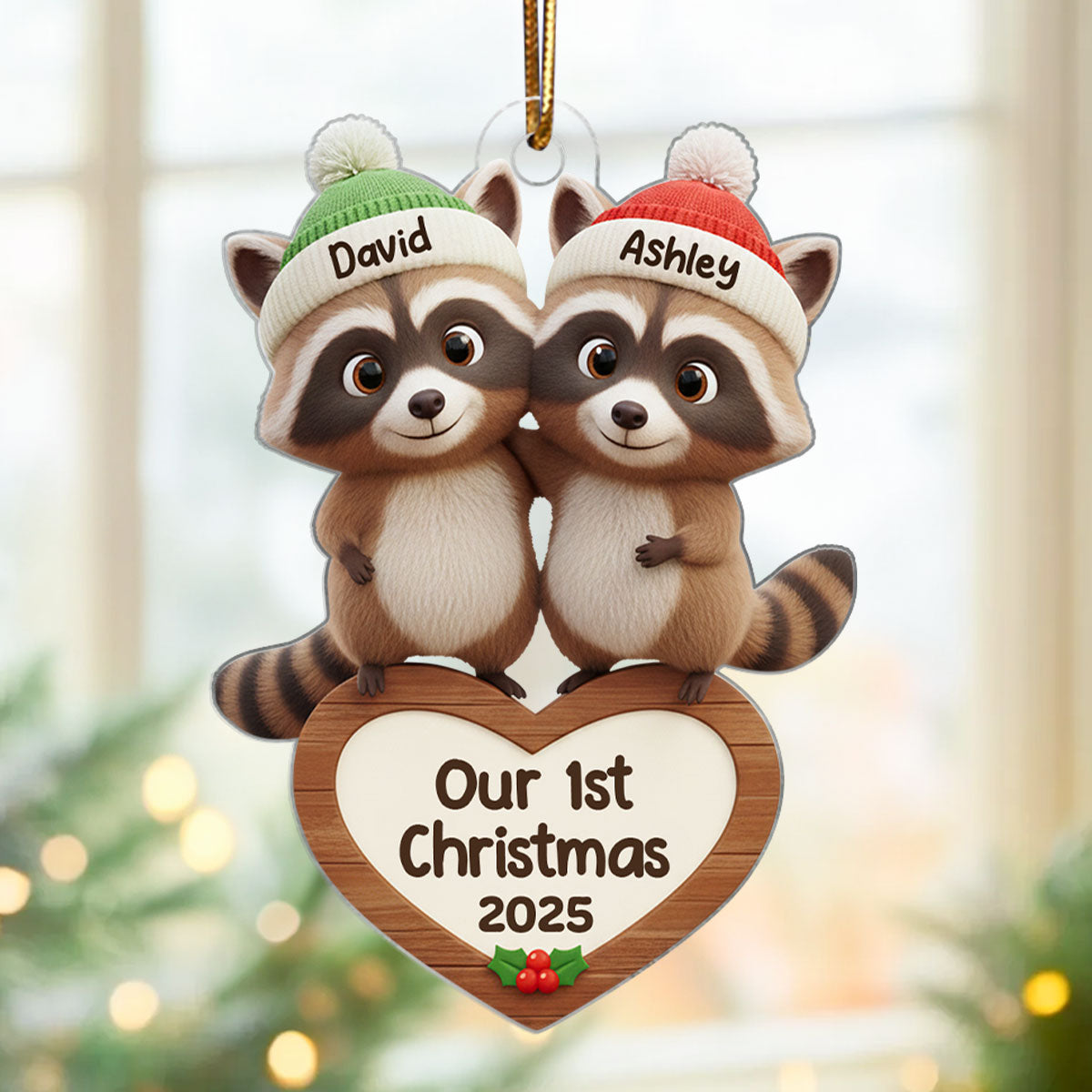 Our 1st Christmas Raccoon Couple - Personalized Acrylic Ornament - Christmas Gift for Newlyweds