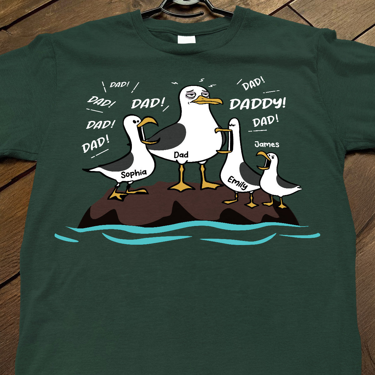 Seagull Dad! Dad! Dad! Tired Seagull & Kids - Personalized Shirt - Funny Father's Day Gift For Dad, Husband