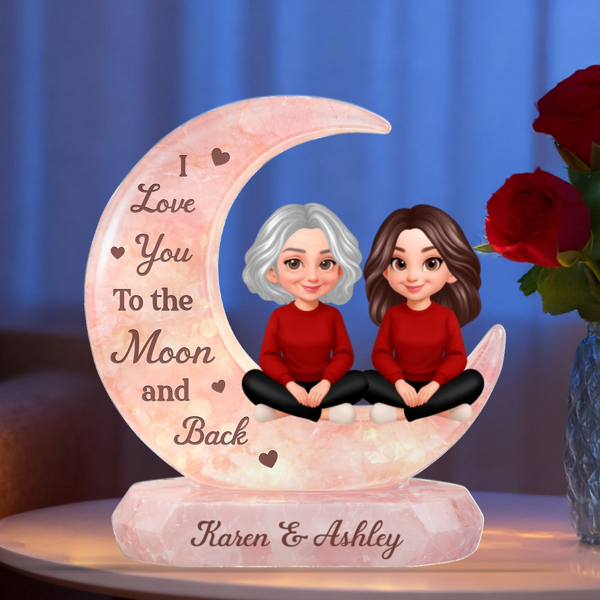 I Love You To The Moon Mom And Daughter - Personalized Acrylic Block Plaque - Heartfelt Gift For Mom, Grandma