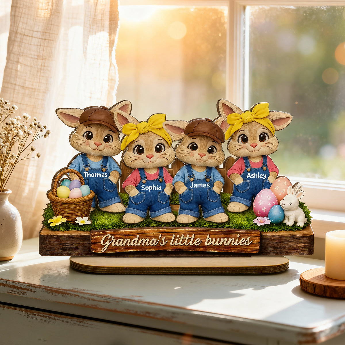 Grandma's Little Bunnies - Personalized 2-Layered Wooden Plaque - Easter Gift for Grandma, Farmhouse Tiered Tray Decor