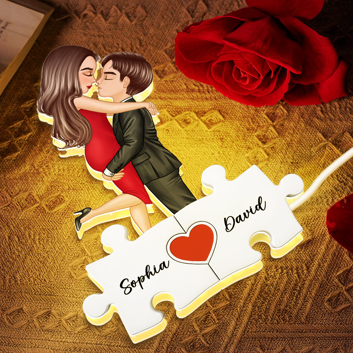 Puzzle Name Couple - Personalized Light Box - Gift for Couple, for Her, for Him