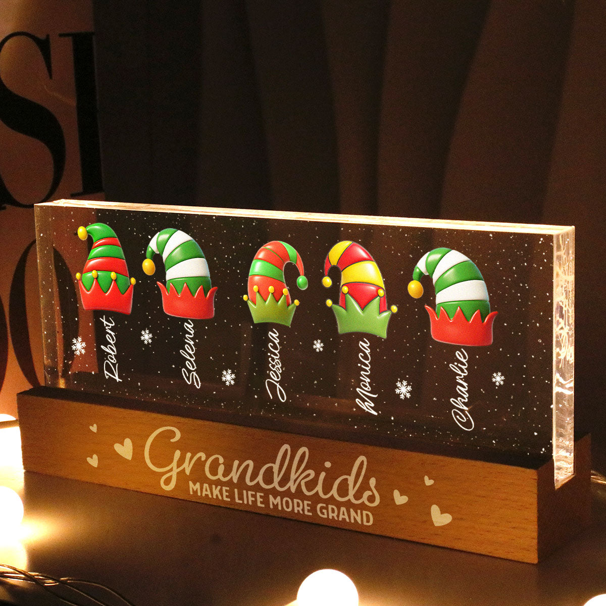 Grandkids Make Life More Grand - Personalized LED Night Light - Heartwarming Christmas Gift For Grandma, Grandkids, Family