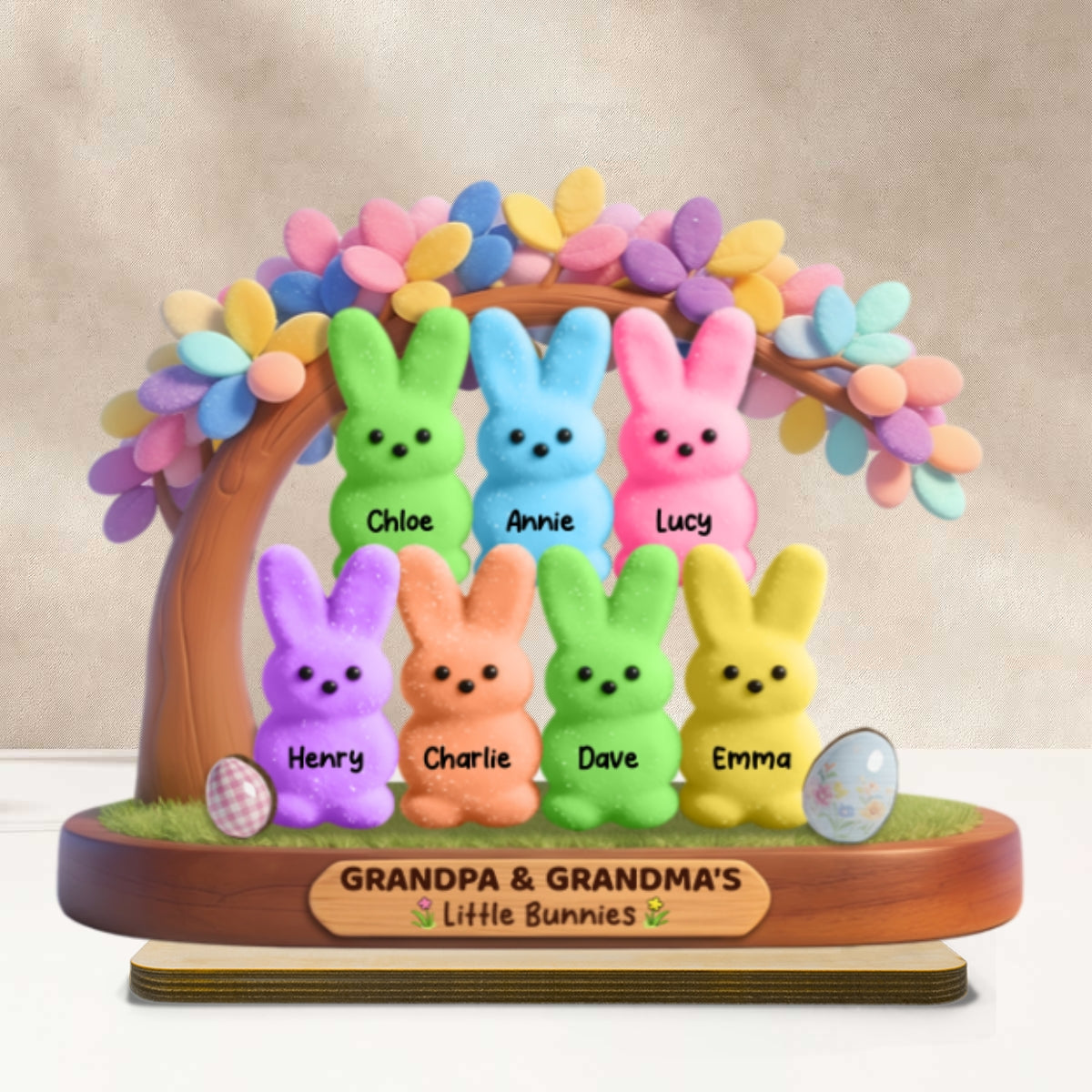 Colorful Happy Easter Grandma Little Bunnies - Personalized 2-Layered Wooden Plaque - Gift For Grandma