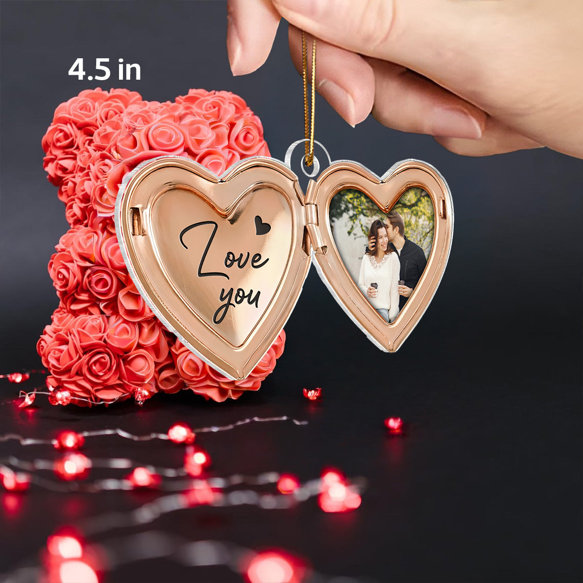 Couple Custom Photo Heart Locket Illustration 2D Flat - Personalized Acrylic Car Hanger Ornament - Gift For Her, Gift For Him
