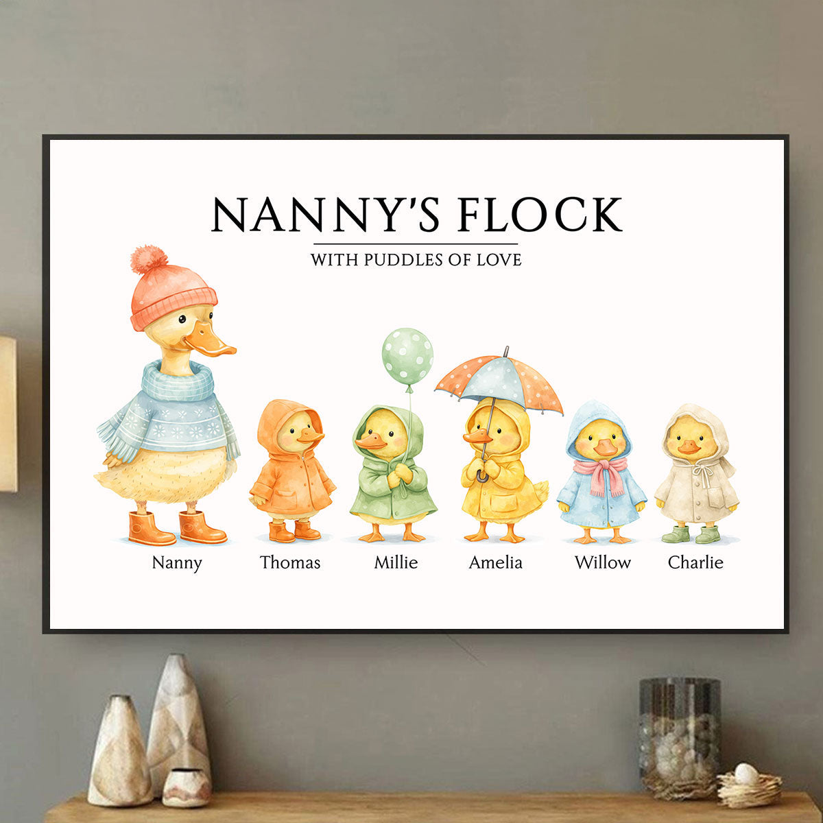 Grandparents Grandma Grandad's Flock with Puddles of Love - Personalised Poster - Gift for Grandma