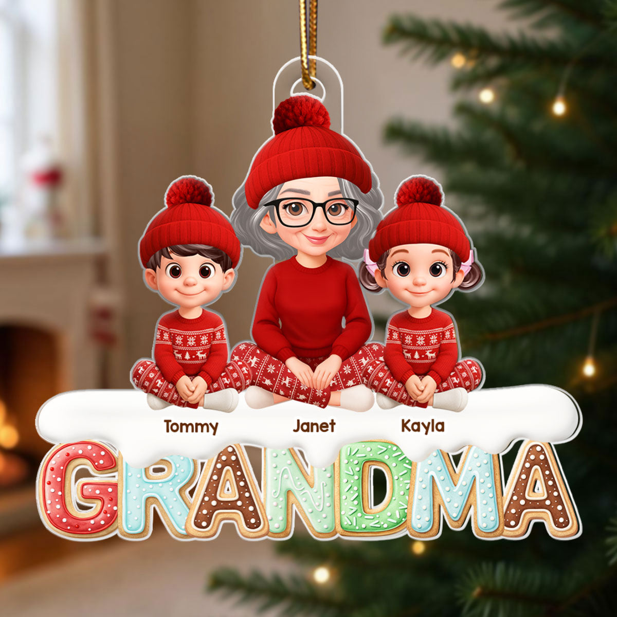 Grandma And Grandkids Custom Christmas Title - Personalized Acrylic Ornament - Unique Christmas Gift For Grandma
