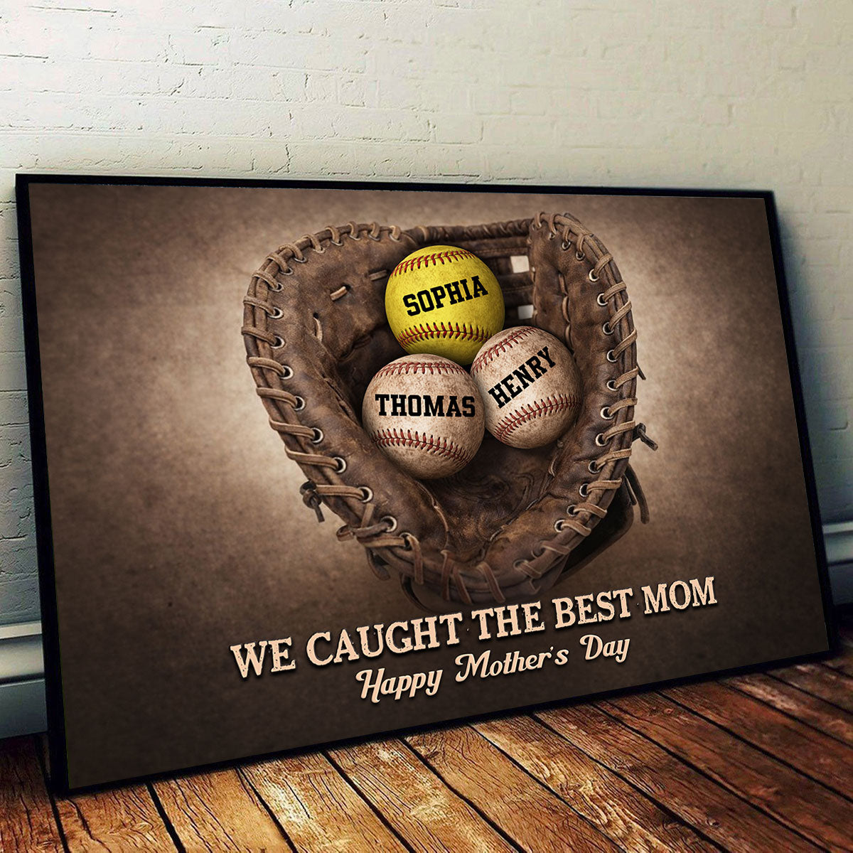 Baseball Gloves We Caught The Best Mom - Personalized Poster - Sentimental Mother's Day Gift for Mom, Wife
