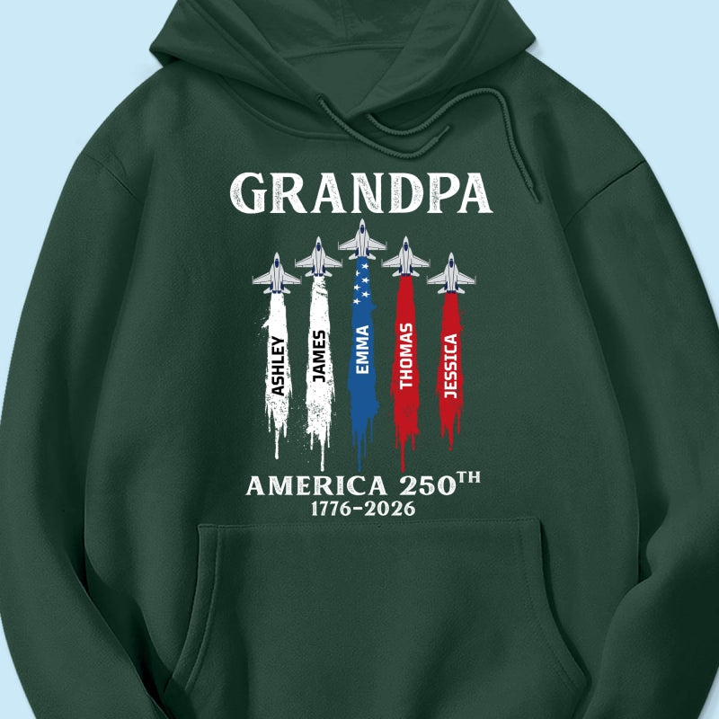 Grandpa Dad Patriotic Jet Fighter Custom Kids Names - Personalized Shirt - Father's Day Gift, America 250th Anniversary, 1776 - 2026