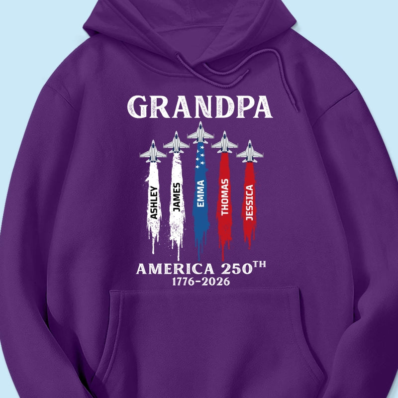 Grandpa Dad Patriotic Jet Fighter Custom Kids Names - Personalized Shirt - Father's Day Gift, America 250th Anniversary, 1776 - 2026