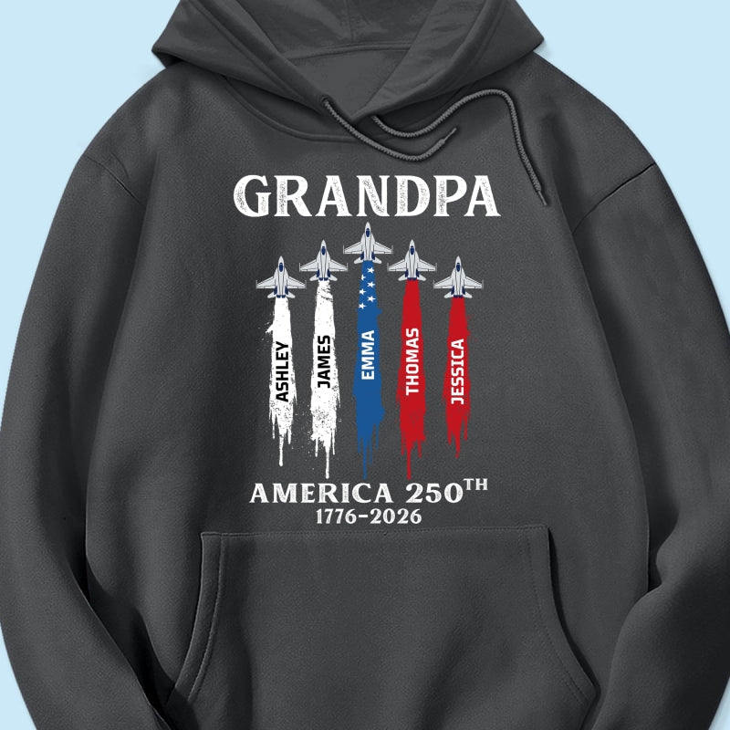 Grandpa Dad Patriotic Jet Fighter Custom Kids Names - Personalized Shirt - Father's Day Gift, America 250th Anniversary, 1776 - 2026