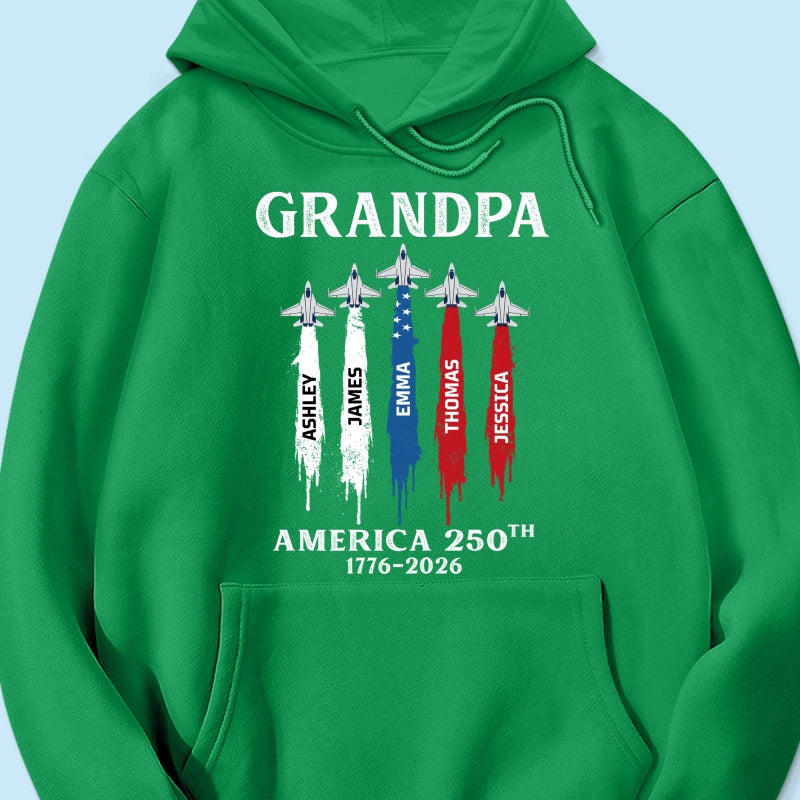 Grandpa Dad Patriotic Jet Fighter Custom Kids Names - Personalized Shirt - Father's Day Gift, America 250th Anniversary, 1776 - 2026