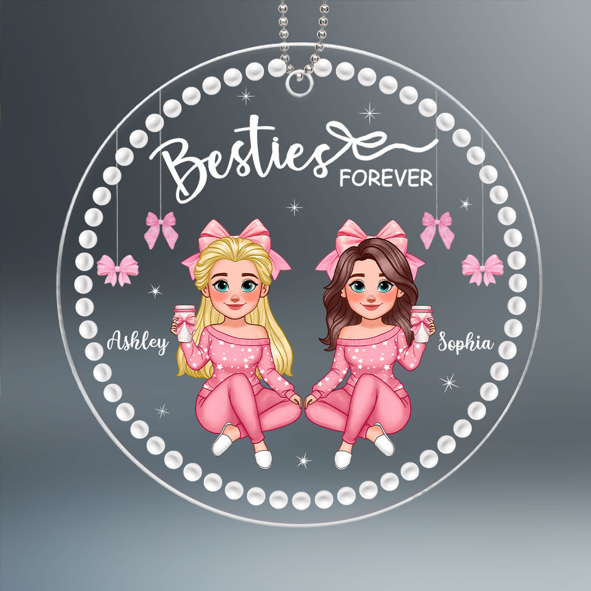 Animated Besties Forever Coquette Style Personalized Acrylic Ornament