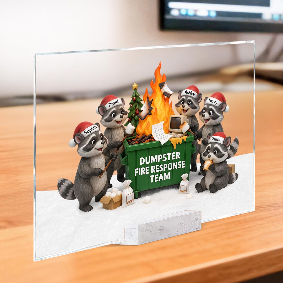 Funny Raccoon Dumpster on Fire Response Team - Personalized Acrylic Plaque - Funny Holiday Gift for Coworkers