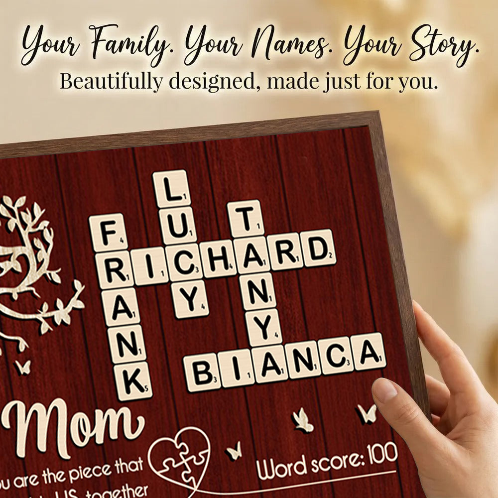 Mom You Are the Piece That Holds us Together, Crossword Puzzle Art - Personalized Poster - Sentimental Gift for Mom