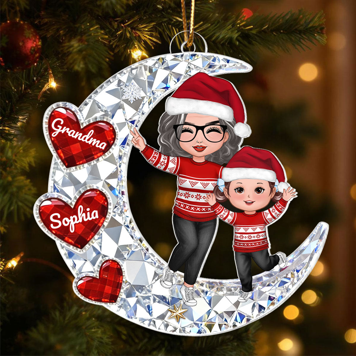 3D Crystal Effect Happy Grandma Grandkids - Personalized Acrylic Ornament - Christmas Gift for Grandma, Grandkids