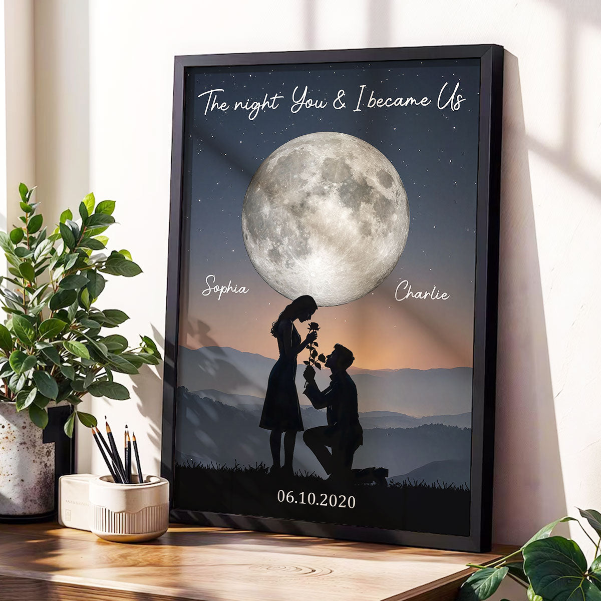 The Night You & I Became Us Couple Moon Phase - Personalized Poster - Anniversary, Valentine's Day Gift, Gift For Him, Gift For Her