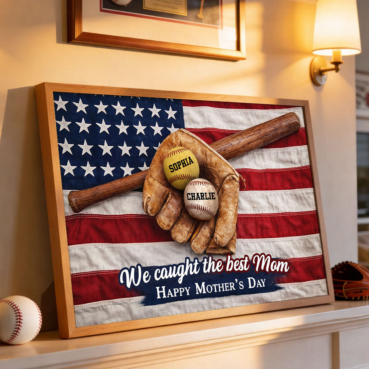 Nation Flag Baseball We Caught The Best Mom - Personalized Poster - Mother's Day Gift for Mom, Wife